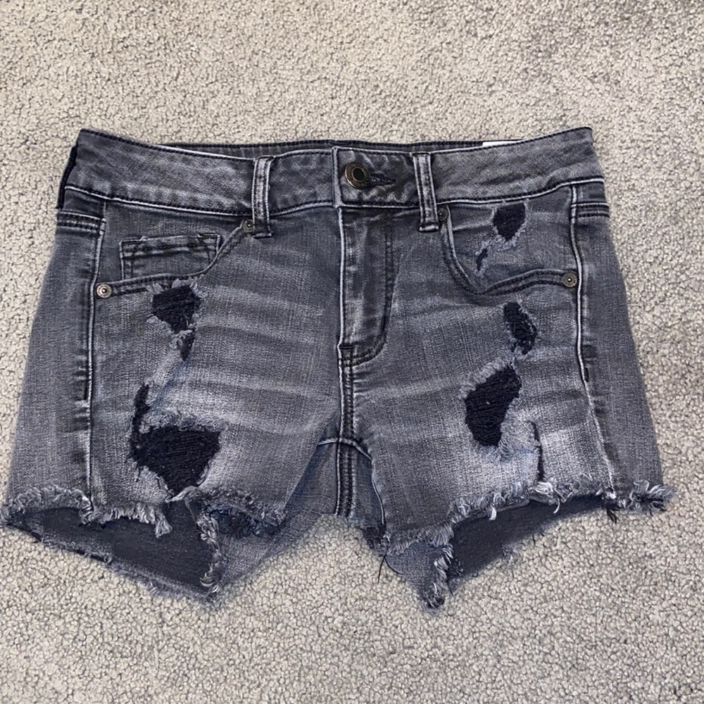Super stretch black ripped jeans shorts